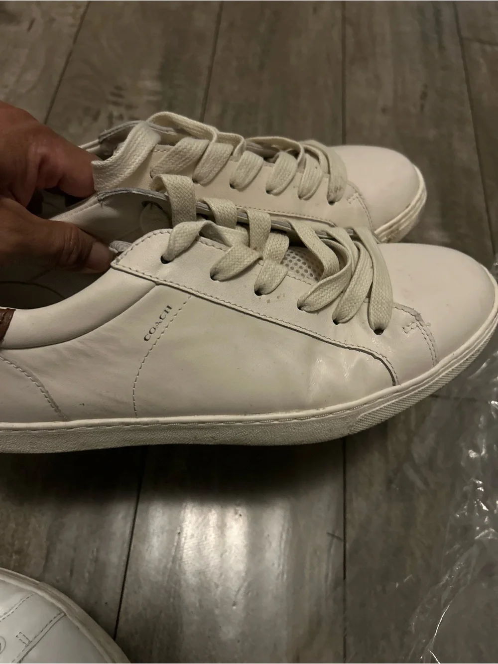 Coach White and Brown Leather Low Top AND Banana Republic all white low Sneakers - Picture 5 of 11